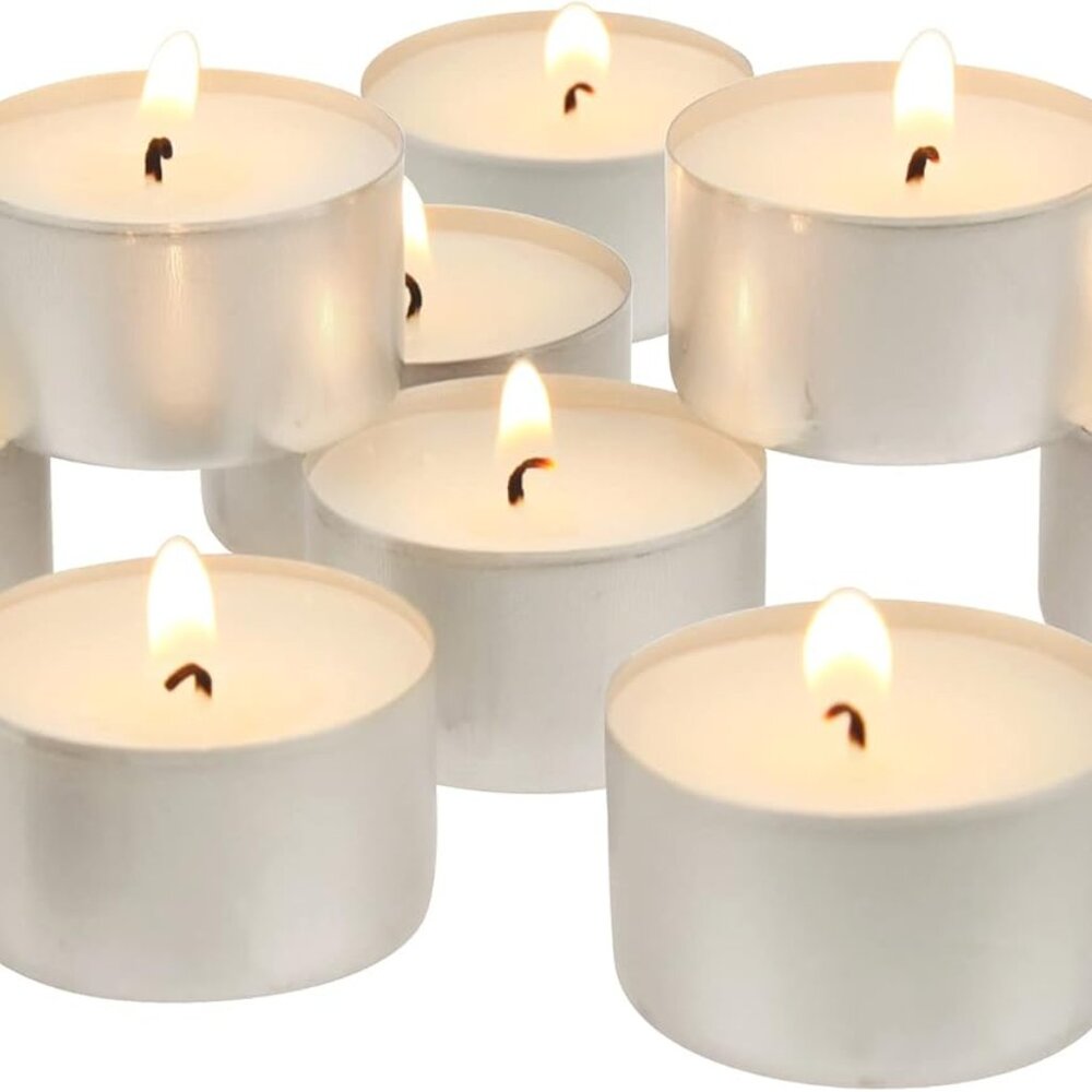 200 Count White Unscented Smokeless Long Burning Tea Light Candles with 6-7 Hour